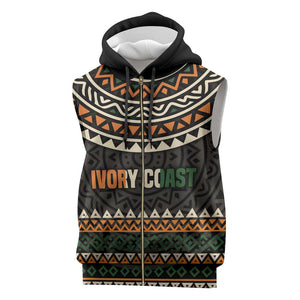 Ivory Coast African Pattern Sleeveless Zip Hoodie Ethnic Geometric and National Motto - African Pride