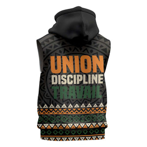 Ivory Coast African Pattern Sleeveless Zip Hoodie Ethnic Geometric and National Motto - African Pride