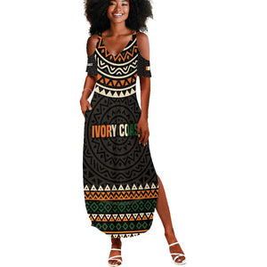 Ivory Coast African Pattern Summer Maxi Dress Ethnic Geometric and National Motto - African Pride