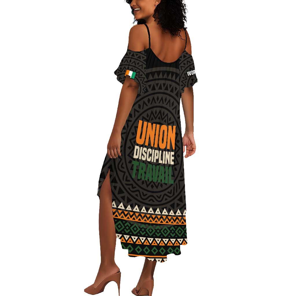Ivory Coast African Pattern Summer Maxi Dress Ethnic Geometric and National Motto - African Pride