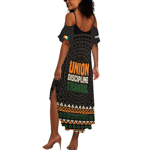 Ivory Coast African Pattern Summer Maxi Dress Ethnic Geometric and National Motto - African Pride