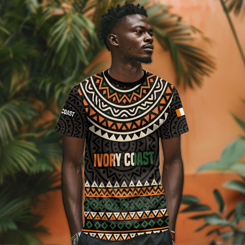 Ivory Coast African Pattern T shirt Ethnic Geometric and National Motto - African Pride