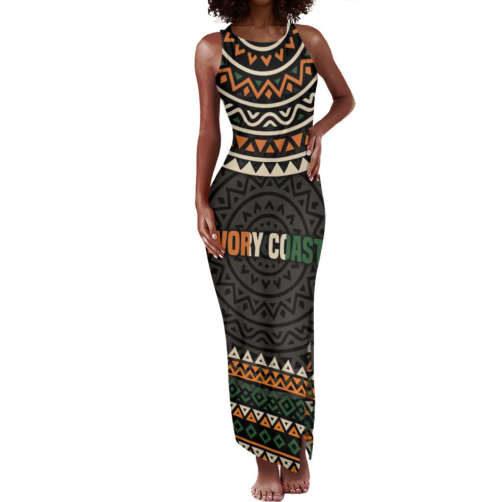 Ivory Coast African Pattern Tank Maxi Dress Ethnic Geometric and National Motto - African Pride