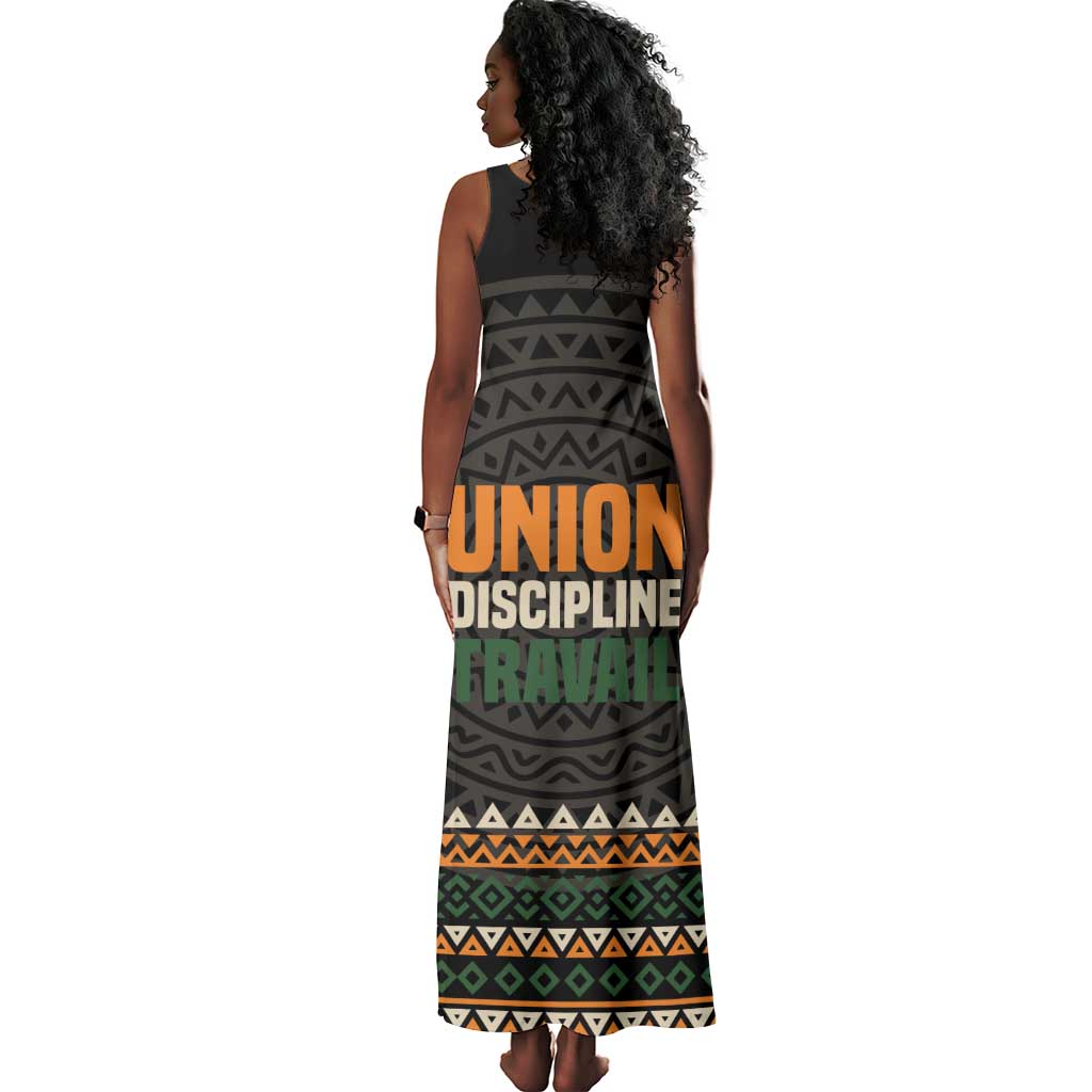 Ivory Coast African Pattern Tank Maxi Dress Ethnic Geometric and National Motto - African Pride