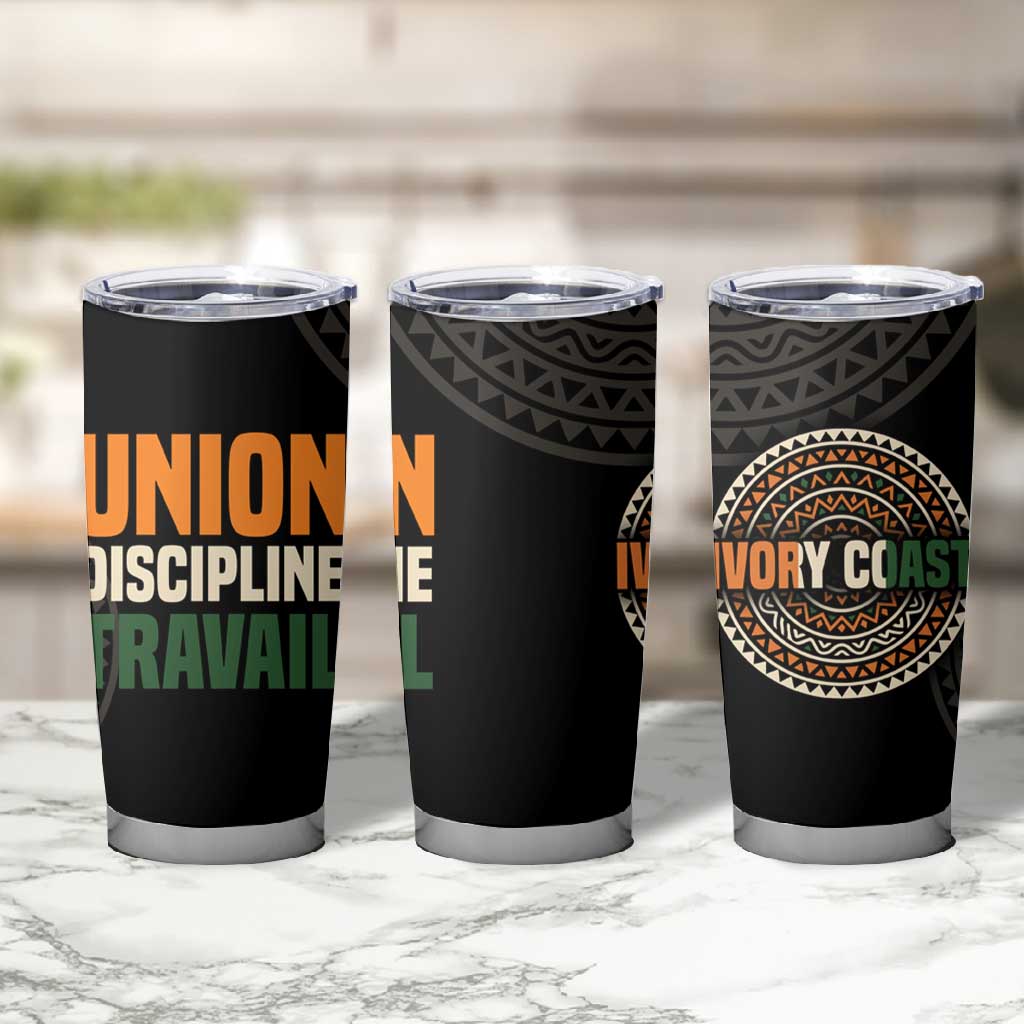 Ivory Coast African Pattern Tumbler Cup Ethnic Geometric and National Motto - African Pride