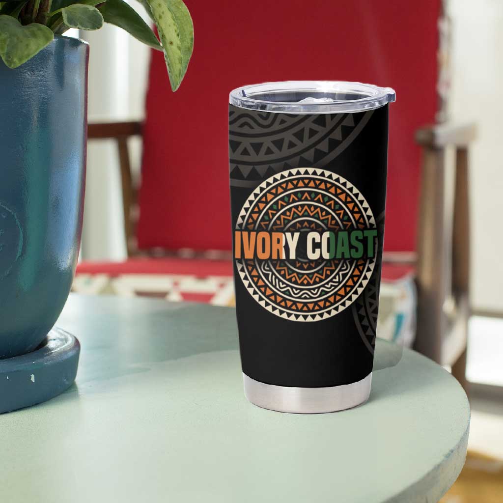 Ivory Coast African Pattern Tumbler Cup Ethnic Geometric and National Motto - African Pride