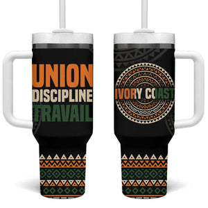 Ivory Coast African Pattern Tumbler With Handle Ethnic Geometric and National Motto - African Pride