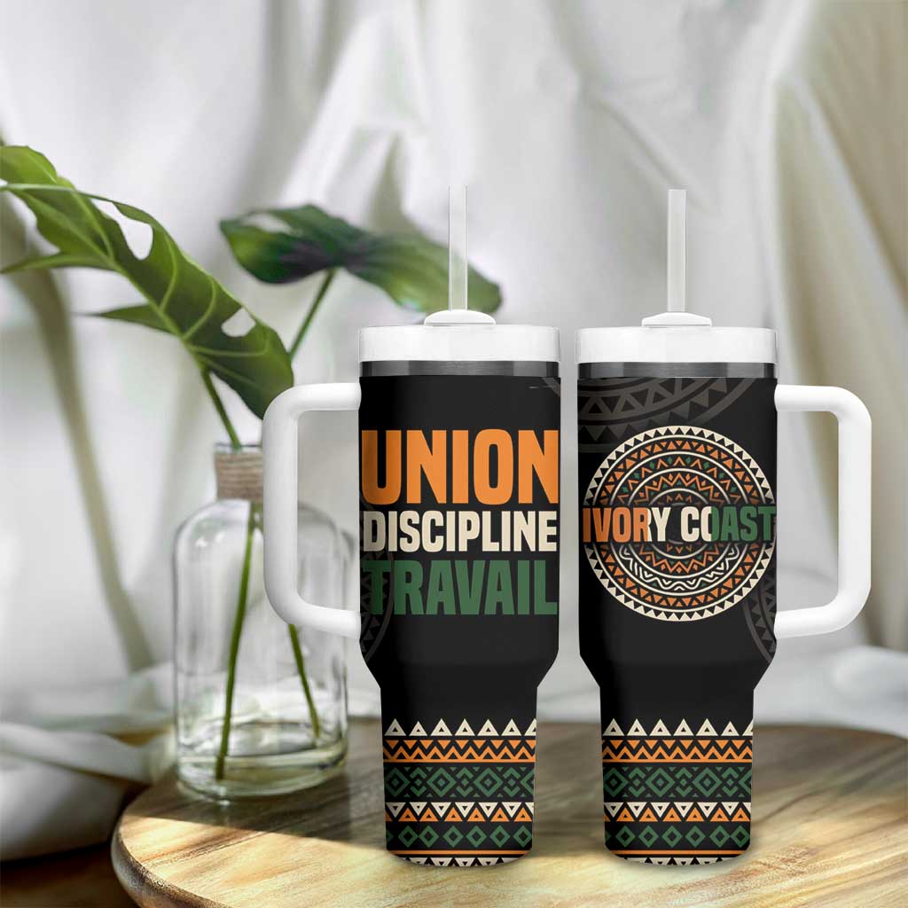 Ivory Coast African Pattern Tumbler With Handle Ethnic Geometric and National Motto - African Pride
