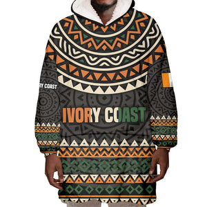 Ivory Coast African Pattern Wearable Blanket Hoodie Ethnic Geometric and National Motto - African Pride