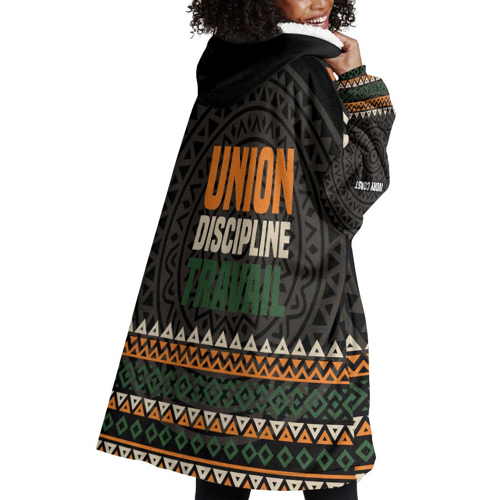 Ivory Coast African Pattern Wearable Blanket Hoodie Ethnic Geometric and National Motto - African Pride