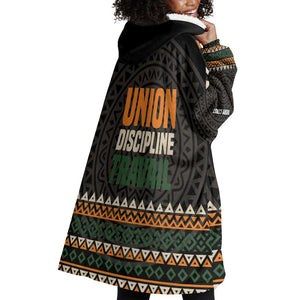 Ivory Coast African Pattern Wearable Blanket Hoodie Ethnic Geometric and National Motto - African Pride