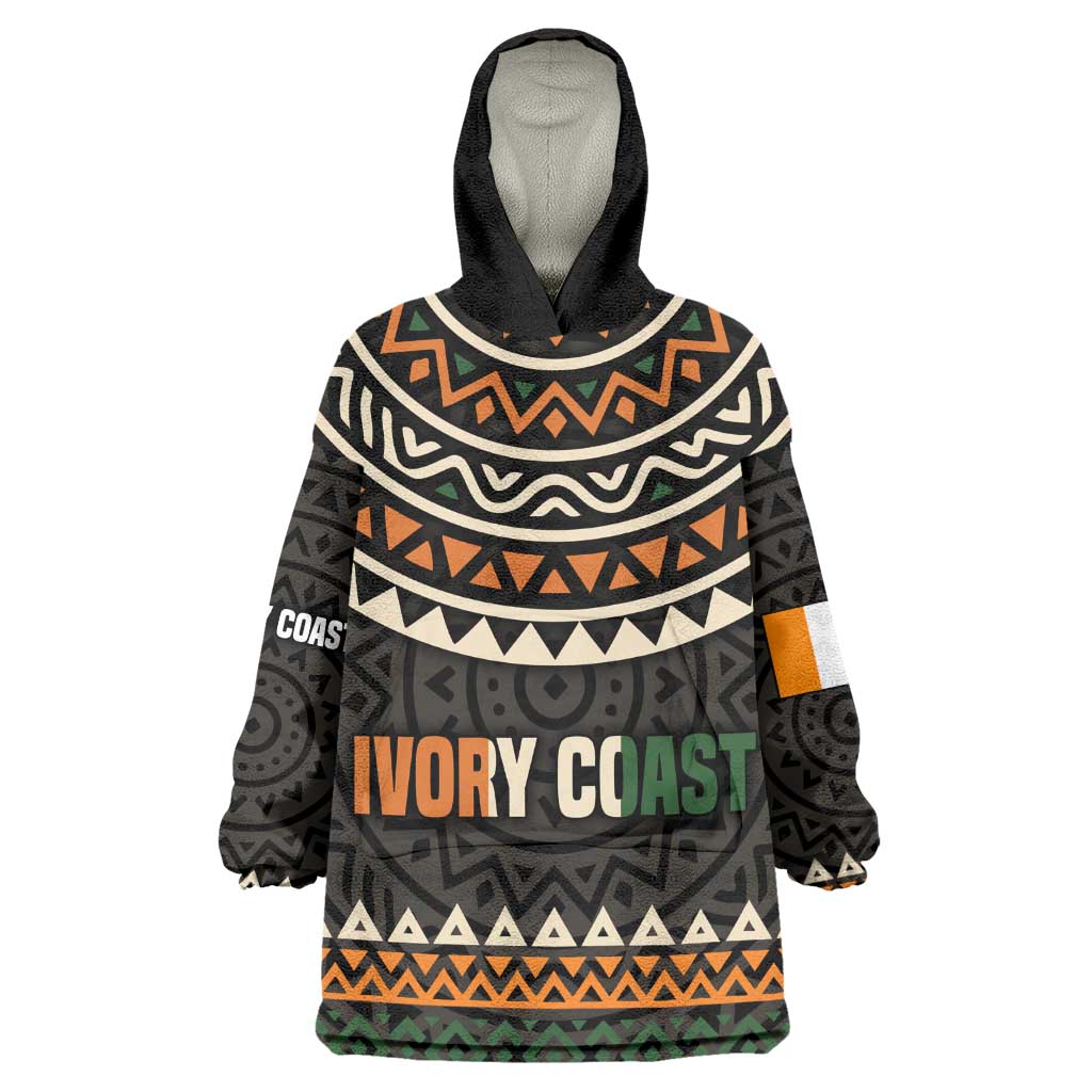 Ivory Coast African Pattern Wearable Blanket Hoodie Ethnic Geometric and National Motto - African Pride