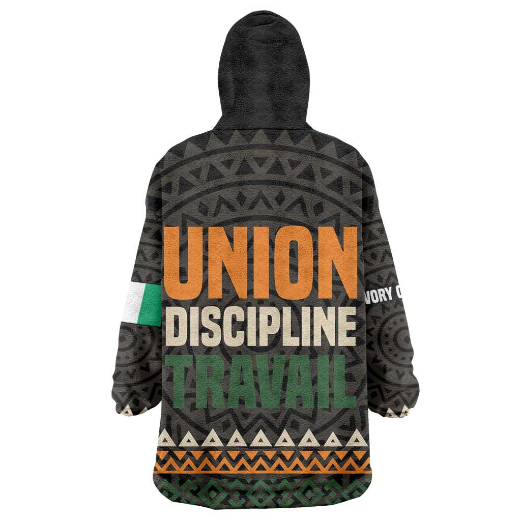 Ivory Coast African Pattern Wearable Blanket Hoodie Ethnic Geometric and National Motto - African Pride