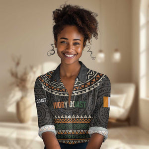 Ivory Coast African Pattern Women Casual Shirt Ethnic Geometric and National Motto - African Pride