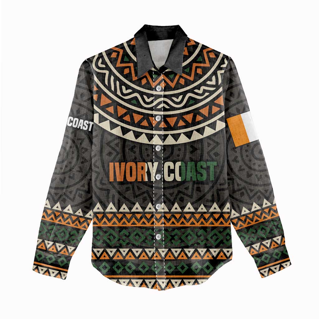 Ivory Coast African Pattern Women Casual Shirt Ethnic Geometric and National Motto - African Pride