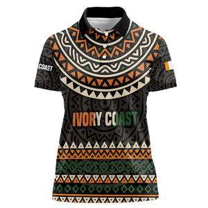 Ivory Coast African Pattern Women Polo Shirt Ethnic Geometric and National Motto - African Pride