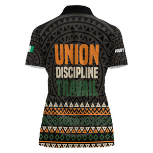 Ivory Coast African Pattern Women Polo Shirt Ethnic Geometric and National Motto - African Pride