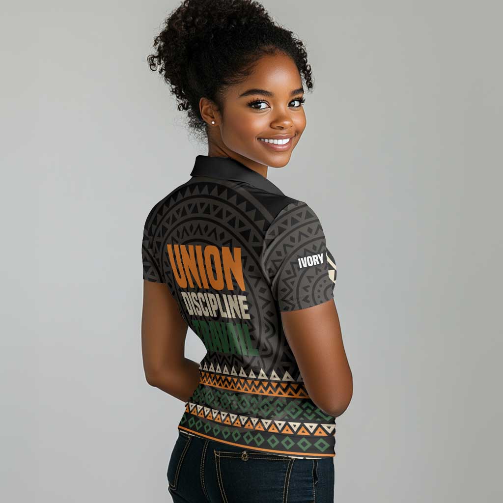 Ivory Coast African Pattern Women Polo Shirt Ethnic Geometric and National Motto - African Pride