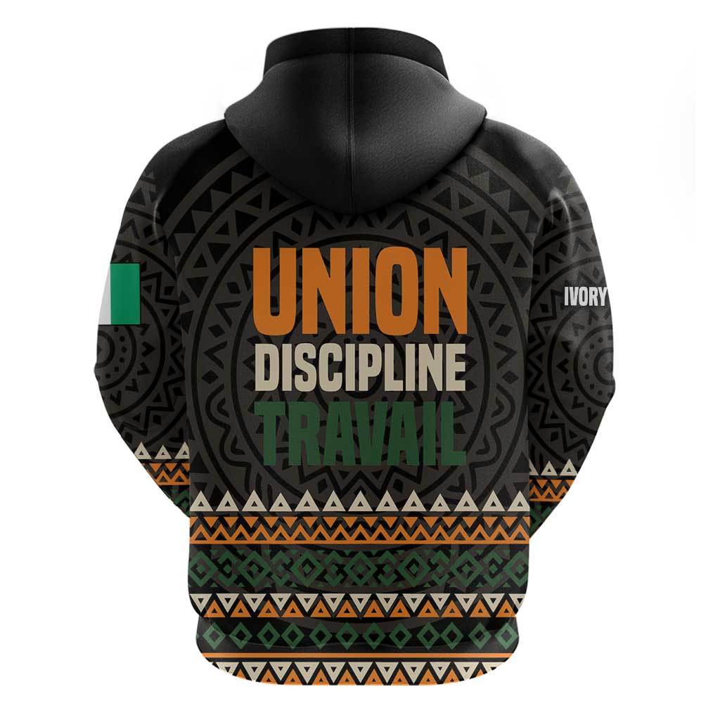 Ivory Coast African Pattern Zip Hoodie Ethnic Geometric and National Motto - African Pride