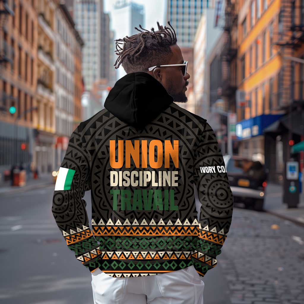Ivory Coast African Pattern Zip Hoodie Ethnic Geometric and National Motto - African Pride