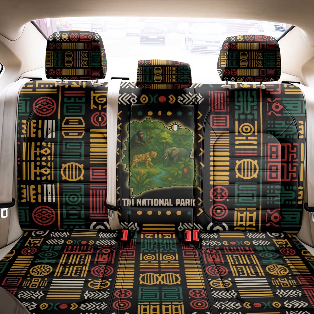 Ivory Coast Back Car Seat Cover Tai National Park Wildlife Map - African Pride