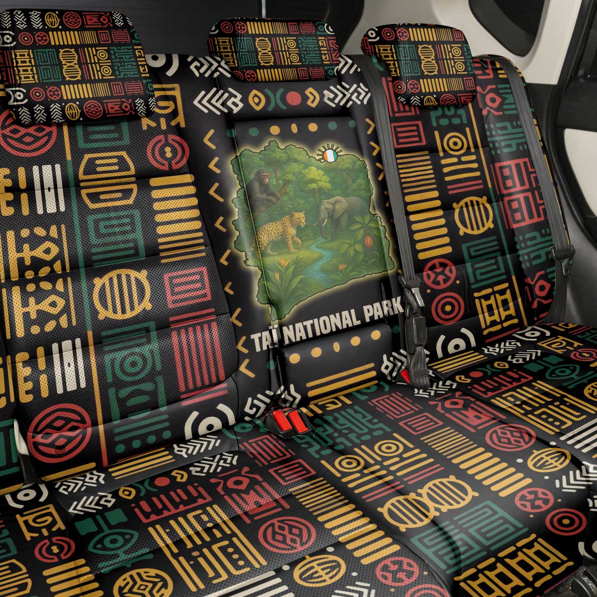 Ivory Coast Back Car Seat Cover Tai National Park Wildlife Map - African Pride