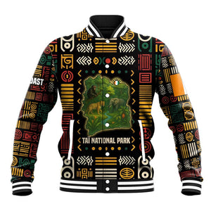 Ivory Coast Baseball Jacket Tai National Park Wildlife Map - African Pride