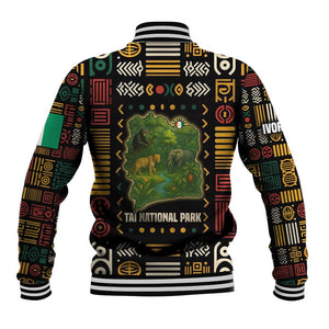 Ivory Coast Baseball Jacket Tai National Park Wildlife Map - African Pride