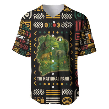 Ivory Coast Baseball Jersey Tai National Park Wildlife Map - African Pride