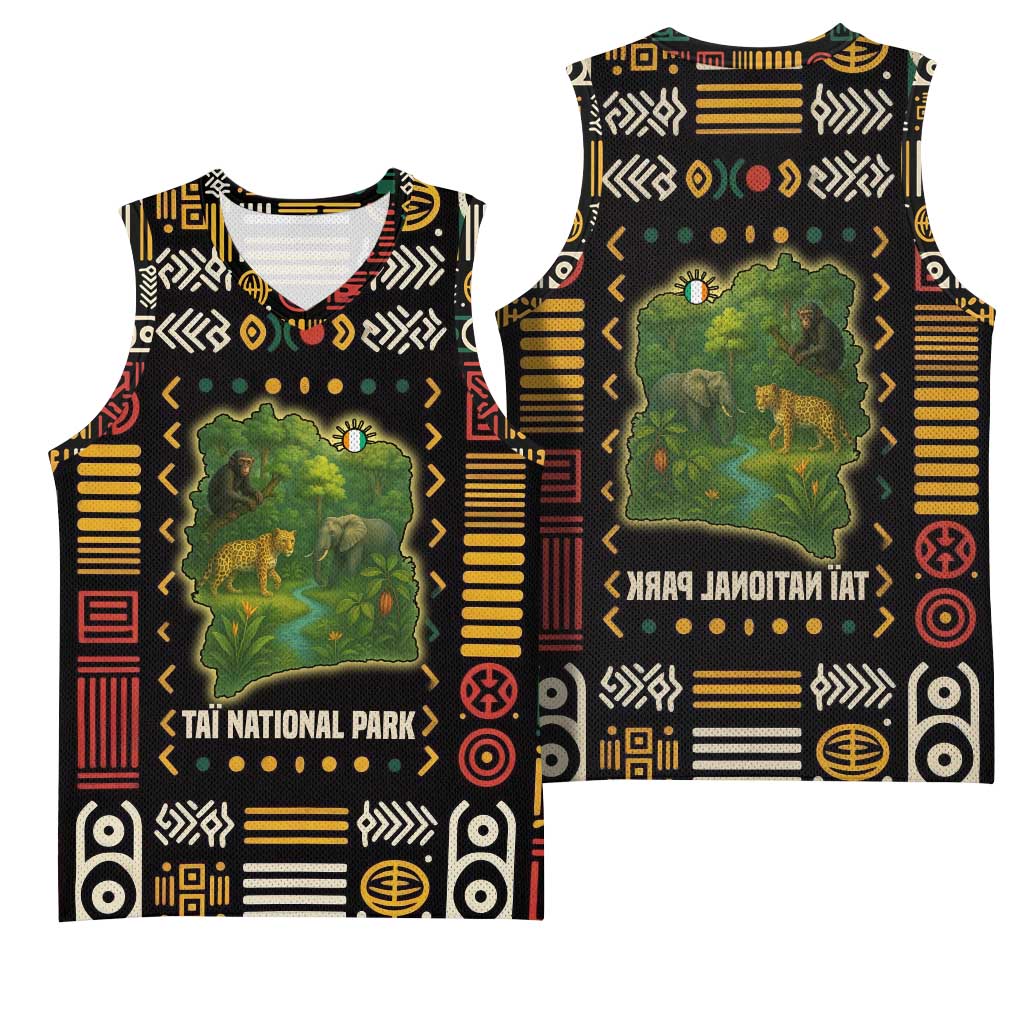 Ivory Coast Basketball Jersey Tai National Park Wildlife Map - African Pride