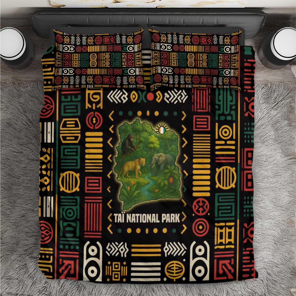 Ivory Coast Bedding Set Tai National Park Wildlife Map - African Pride