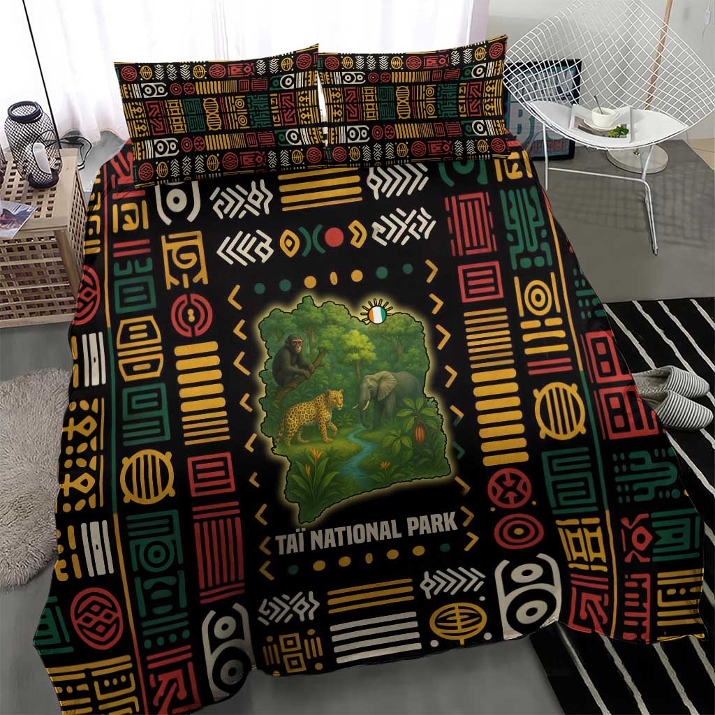 Ivory Coast Bedding Set Tai National Park Wildlife Map - African Pride