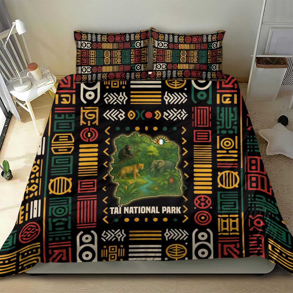 Ivory Coast Bedding Set Tai National Park Wildlife Map - African Pride
