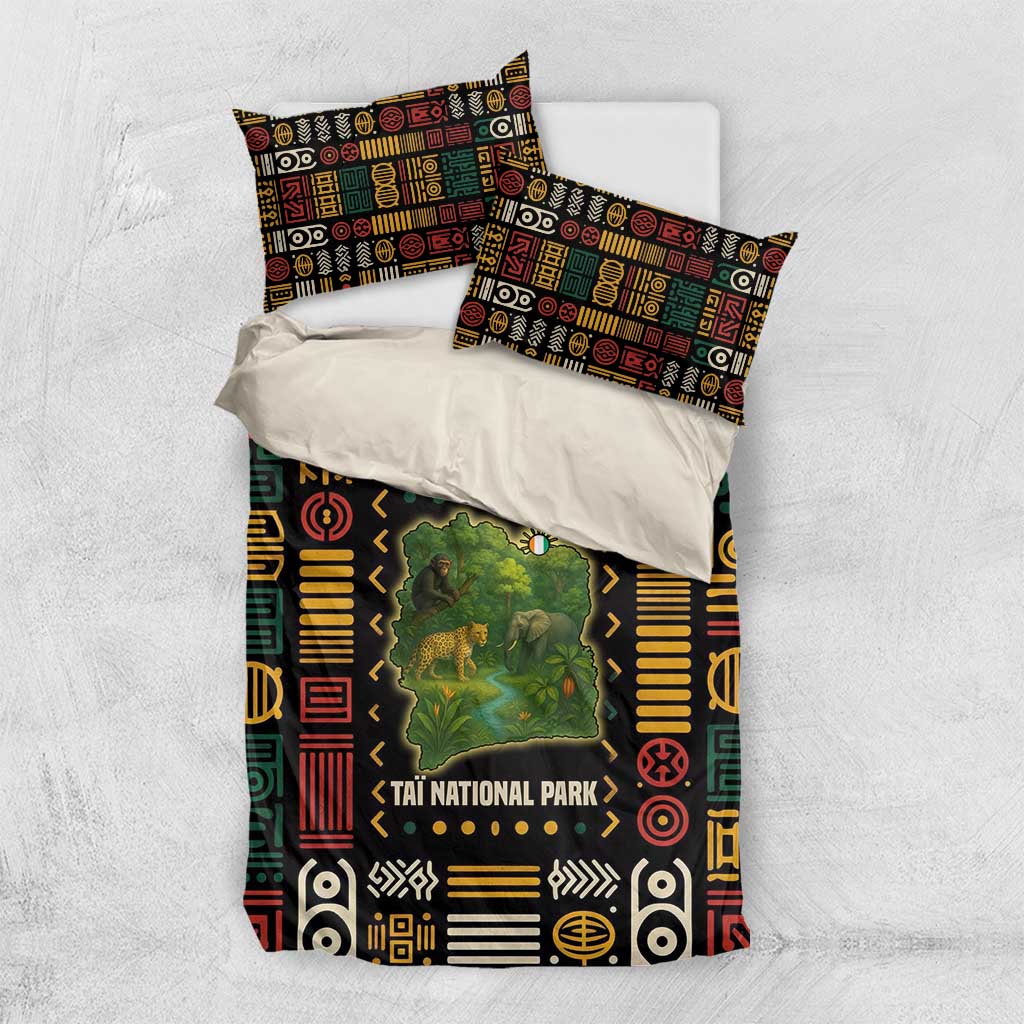 Ivory Coast Bedding Set Tai National Park Wildlife Map - African Pride