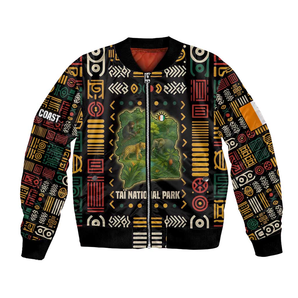 Ivory Coast Bomber Jacket Tai National Park Wildlife Map - African Pride