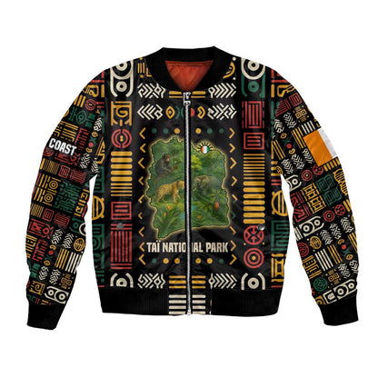Ivory Coast Bomber Jacket Tai National Park Wildlife Map - African Pride