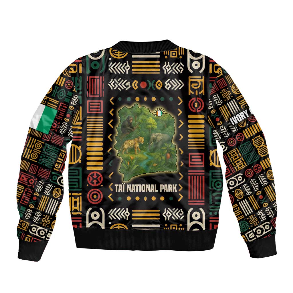Ivory Coast Bomber Jacket Tai National Park Wildlife Map - African Pride