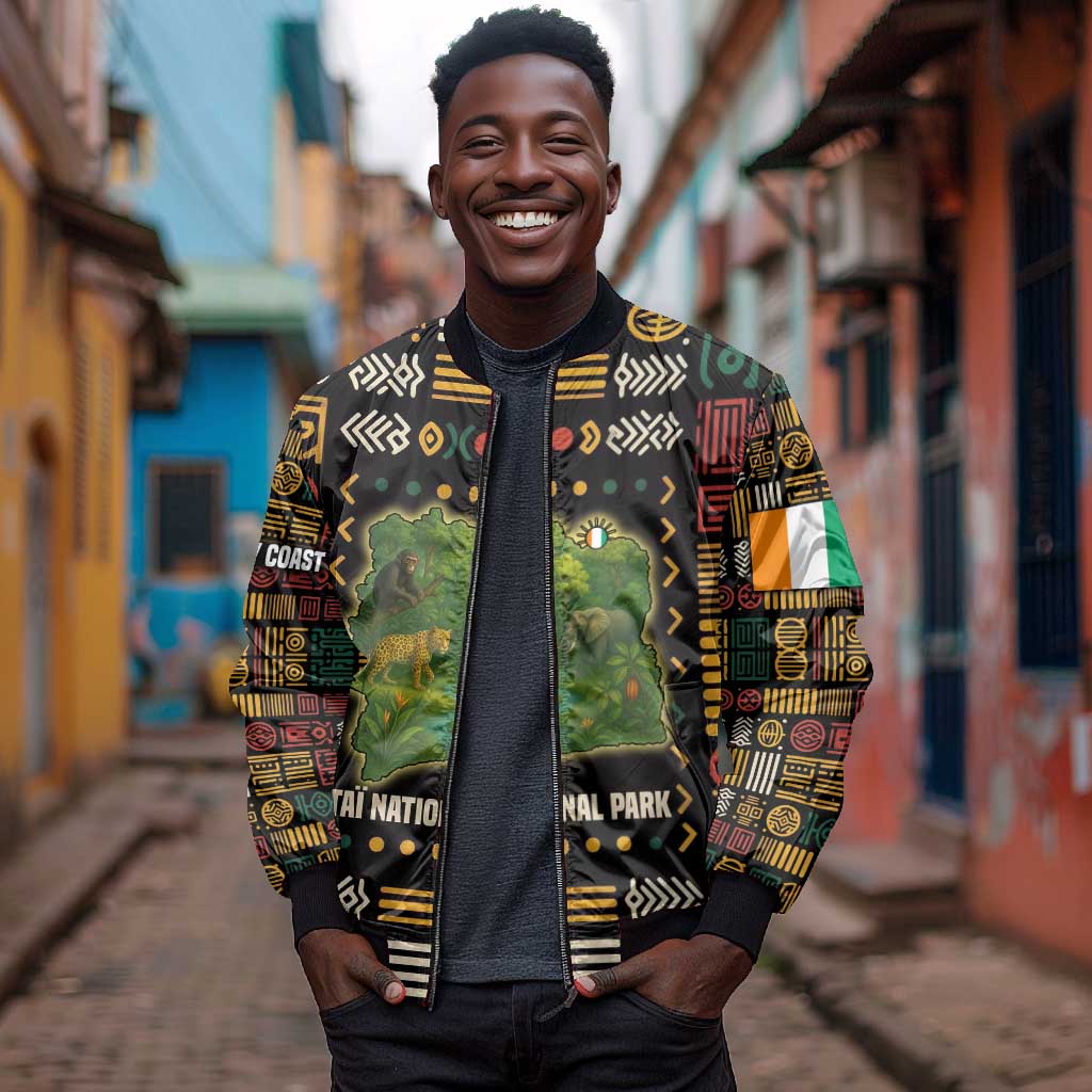 Ivory Coast Bomber Jacket Tai National Park Wildlife Map - African Pride