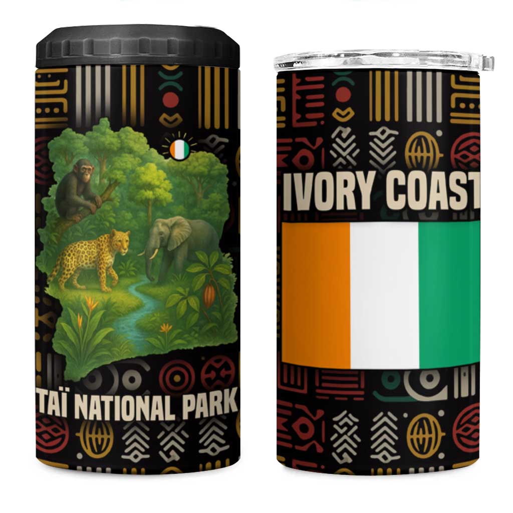 Ivory Coast 4 in 1 Can Cooler Tumbler Tai National Park Wildlife Map - African Pride