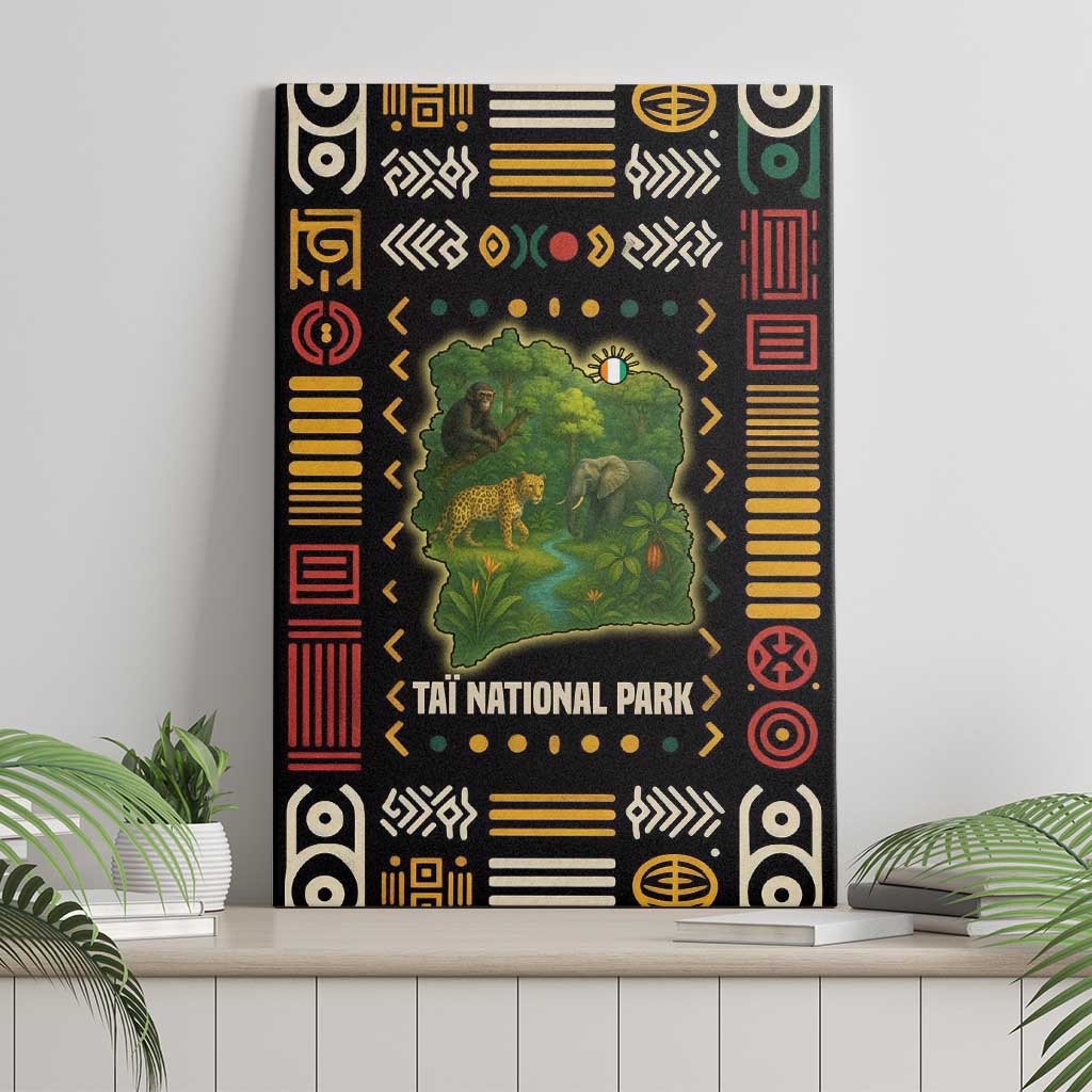 Ivory Coast Canvas Wall Art Tai National Park Wildlife Map - African Pride