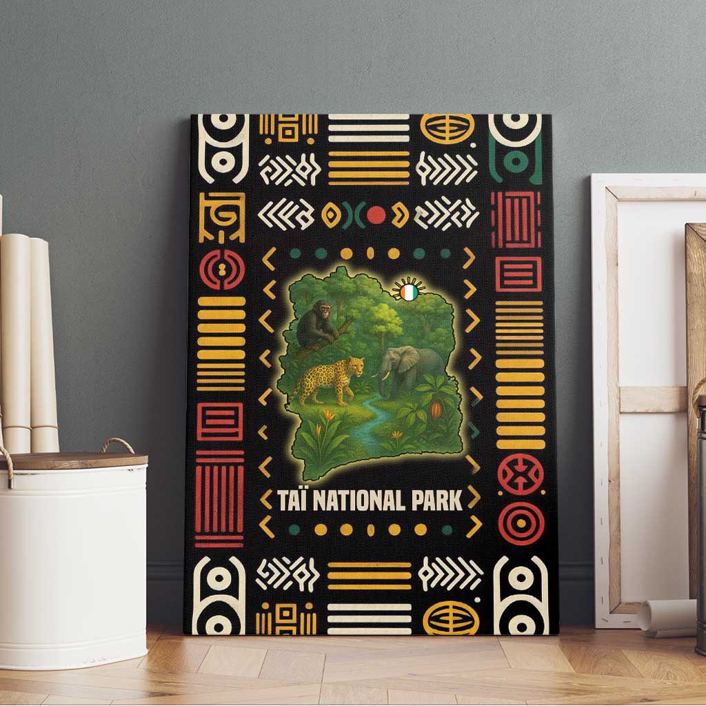 Ivory Coast Canvas Wall Art Tai National Park Wildlife Map - African Pride