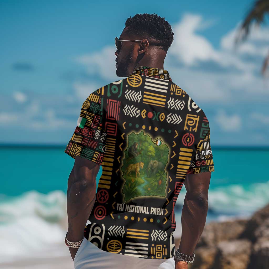 Ivory Coast Hawaiian Shirt Tai National Park Wildlife Map - African Pride