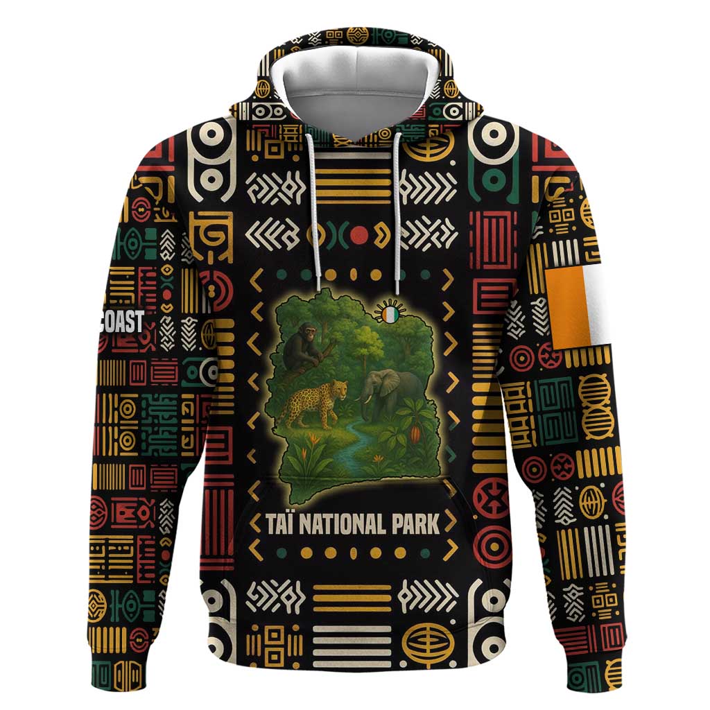 Ivory Coast Hoodie Tai National Park Wildlife Map - African Pride
