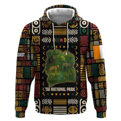 Ivory Coast Hoodie Tai National Park Wildlife Map - African Pride