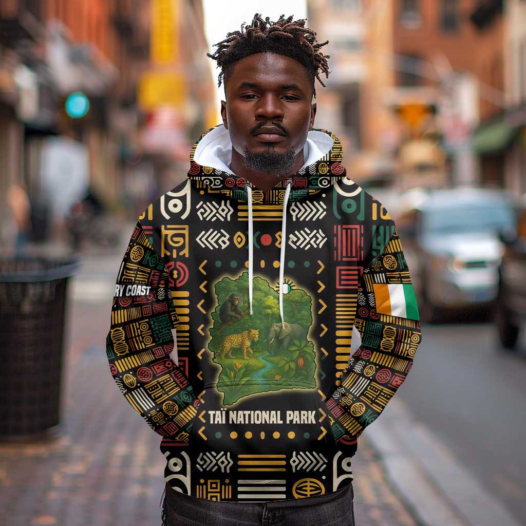 Ivory Coast Hoodie Tai National Park Wildlife Map - African Pride