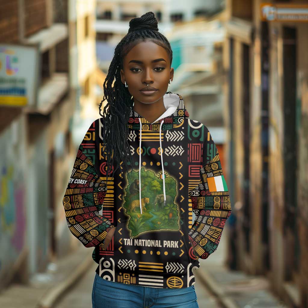 Ivory Coast Hoodie Tai National Park Wildlife Map - African Pride