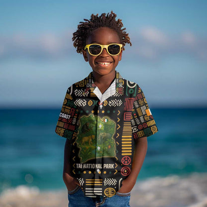 Ivory Coast Kid Hawaiian Shirt Tai National Park Wildlife Map - African Pride