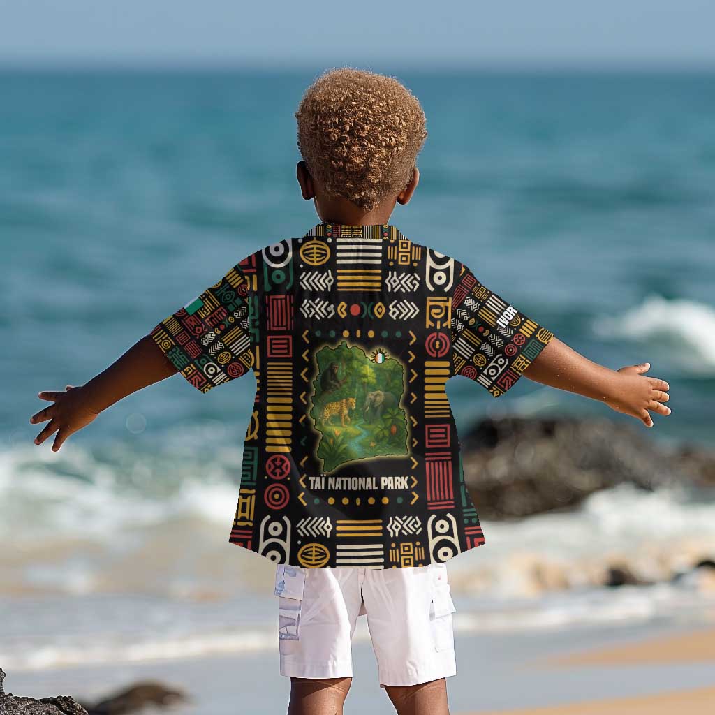 Ivory Coast Kid Hawaiian Shirt Tai National Park Wildlife Map - African Pride