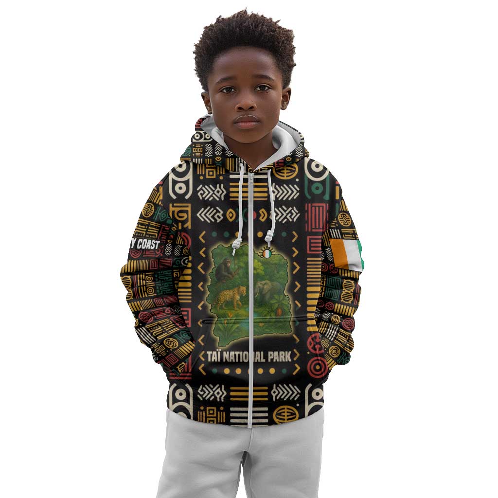 Ivory Coast Kid Hoodie Tai National Park Wildlife Map - African Pride