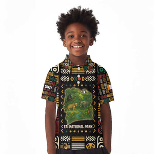 Ivory Coast Kid Polo Shirt Tai National Park Wildlife Map - African Pride